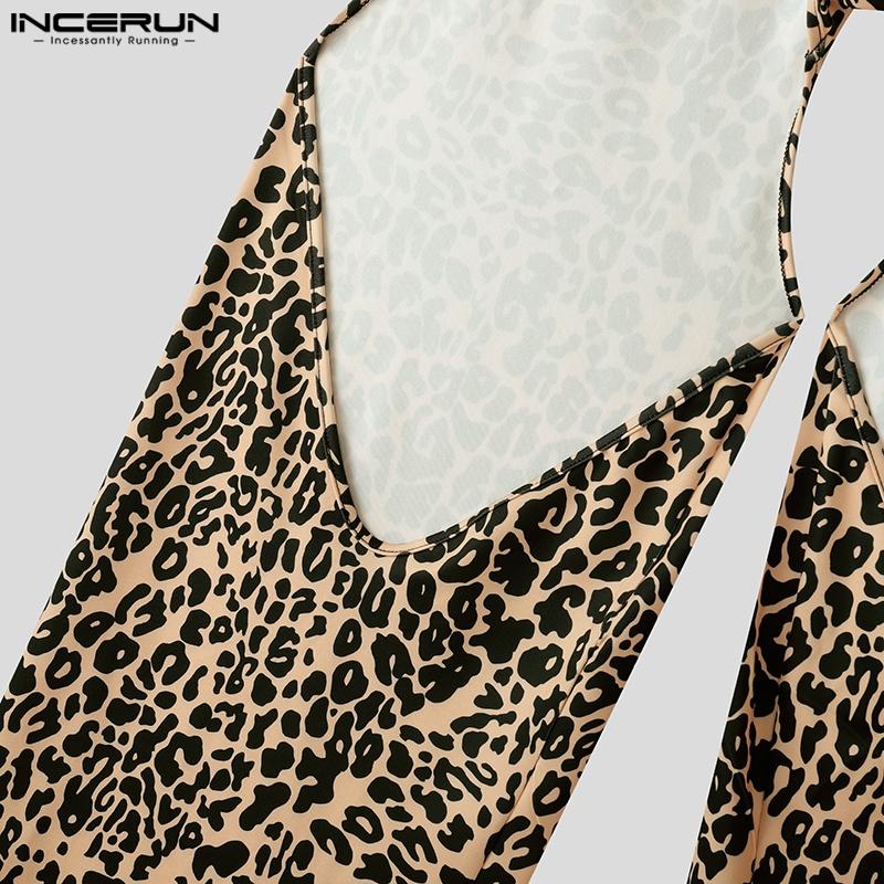 INCERUN Men Elastic Waist Briefs Cutout Leopard Party Club Long Pants Trousers