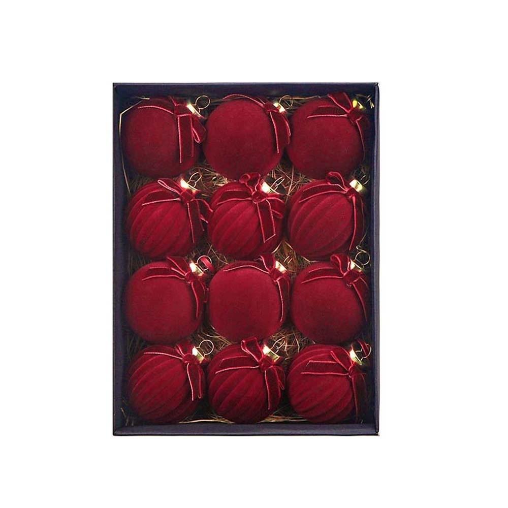 Assorted Colors Velvet Bow Baubles Striped Texture Hanging Bowknot Balls Holiday Party