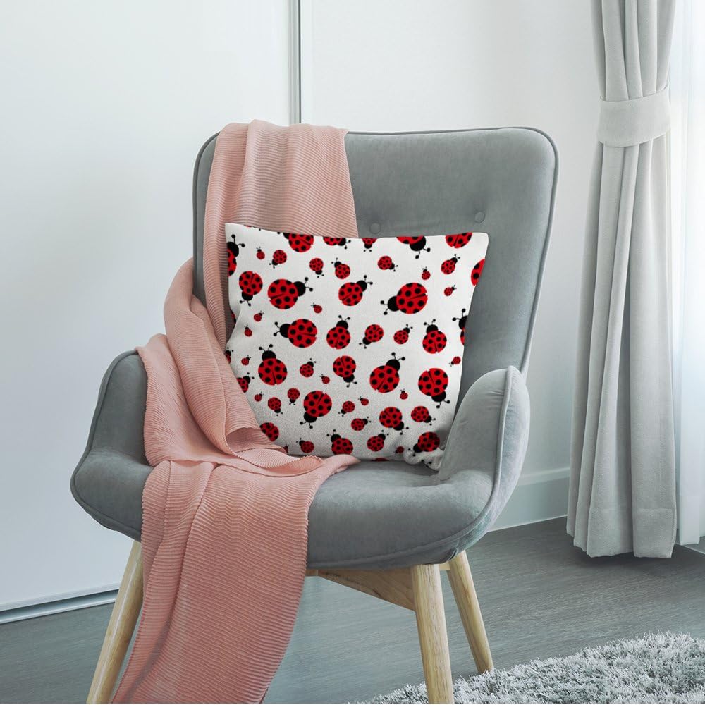 HGOD DESIGNS Ladybug Pillow Cover,Decorative Throw Pillow Ladybird Seamless Pattern Pillow Cases Cotton Linen Outdoor Indoor Square Cushion Covers