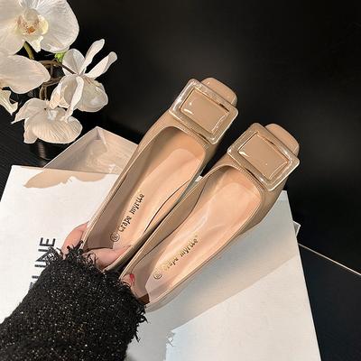 Виноградная мать весна новая элегантная неглубокая обувь на плоской подошве темперамент квадратный носок тонкая для работы квадратная пряжка одинарная обувь женская