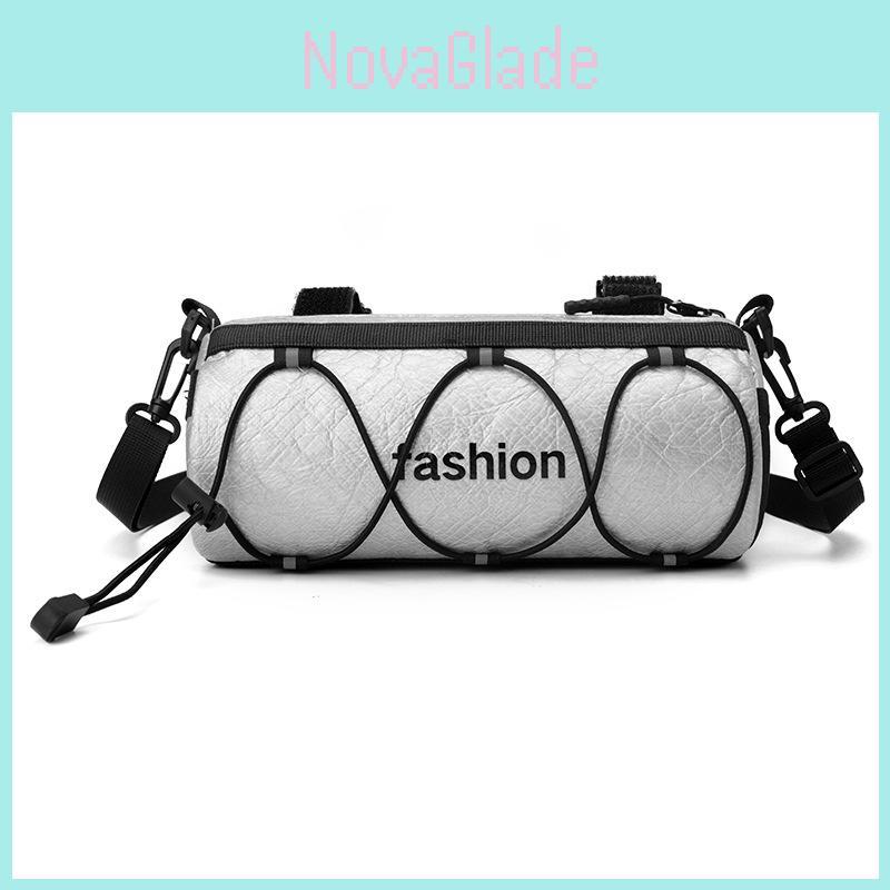 Simple Letter Print Neutral Cylindrical Crossbody Bag With Reflective Strip For Casual Outings