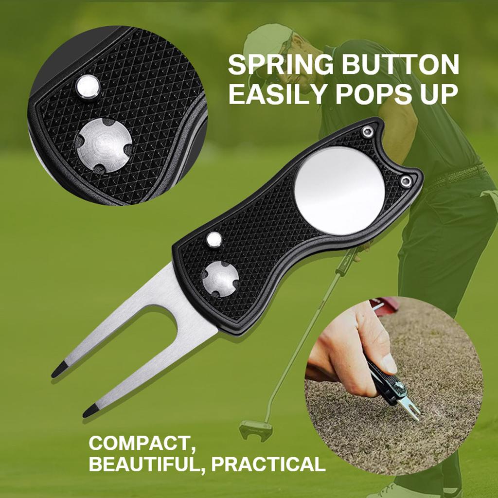 Golf Cleaning Tool Set Buckle Design Golf Towel Double Sided Golf Brush Foldable Golf Divot