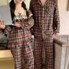 Korean-Style Couple Christmas Plaid Pajamas: Sweet Princess Design, Brushed Fabric, Long-Sleeve, Autumn/Winter Homewear Set