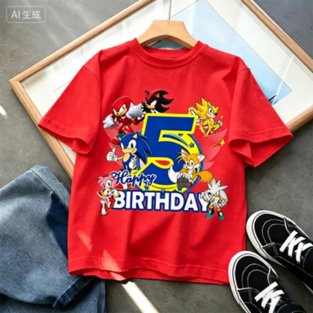 Boys Girls Top Adults Children Parent Child quick dry kid Tshirts Sonic Kid Birthday Print Tops