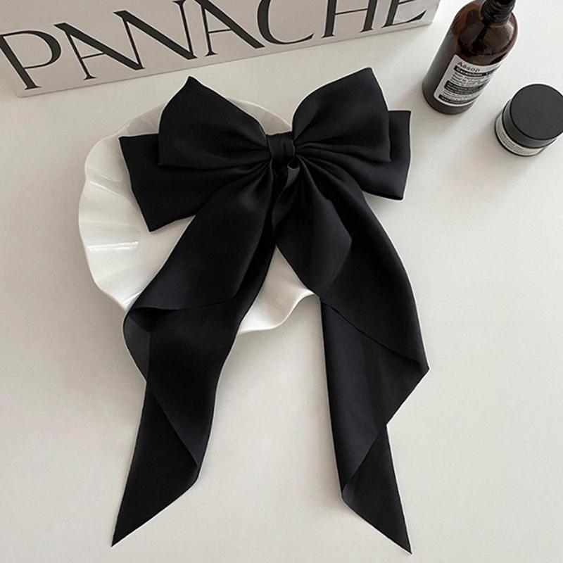 Заколка для волос с бантом и лентой. Головной убор. Простая элегантная атласная пружинная заколка. Фиксированная заколка для волос.