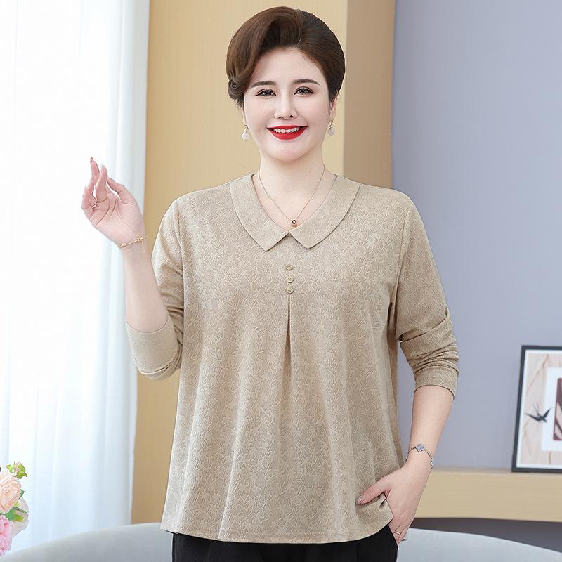 Большого размера весенне-осенняя футболка для женщин среднего возраста - Свободного кроя, модная, скрывающая живот бабушкина кофта