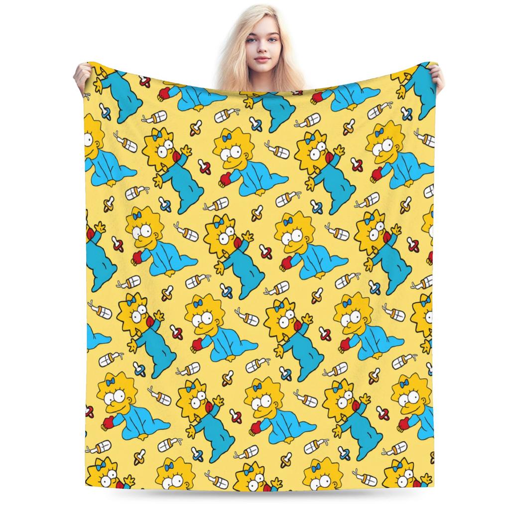 S-Simpsons Lisa Yellow Star Pattern Blankets Quality Soft Cozy Bedding Throws Winter Picnic Couch Bed Funny Bedspread