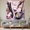 Illustrations of stylish high-heel shoes and boots in various designs. Patterned tapestry for bedroom and living room home decor