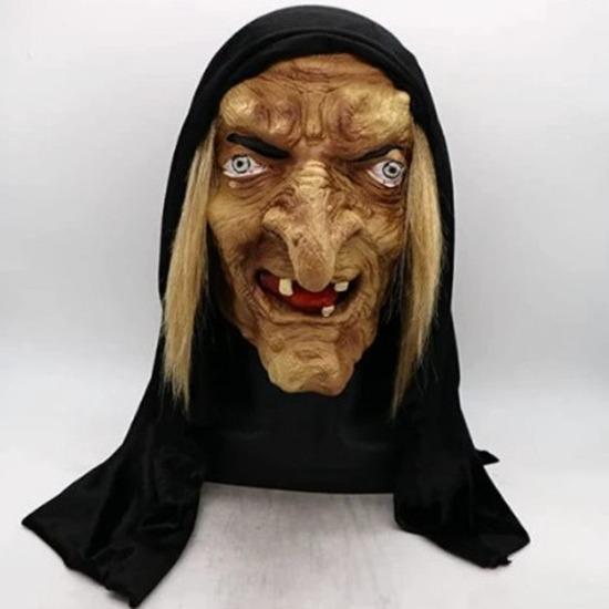 Halloween long-haired ghost mask, scary witch mask, frightening latex headgear, hat, costume prop for parties and performances