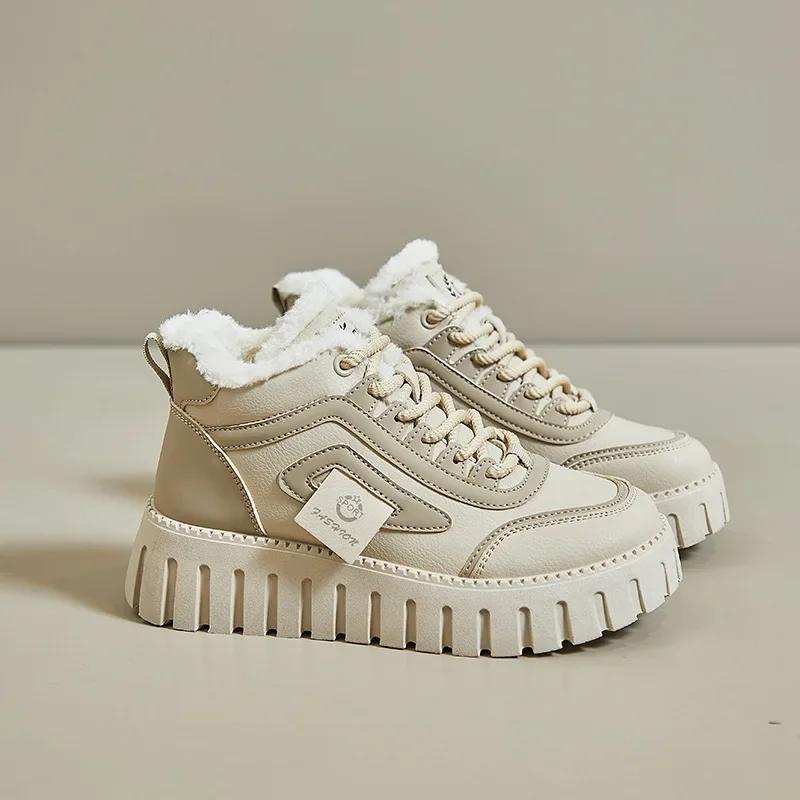 2024Fashion Dad Shoes Женские кроссовки Plaftform Зимние нескользящие плюшевые теплые женские спортивные кроссовки со шнуровкой Вулканизированная обувь