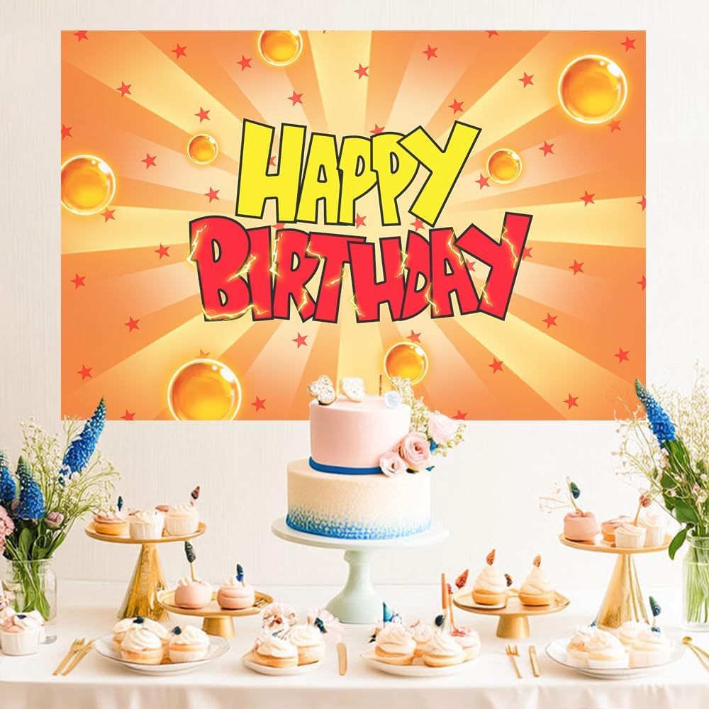 Anime Theme Birthday Backdrop, 5 X 3ft Orange Anime Party Supplies Decorations Cartoon Photography Banner Decor Photo Ba