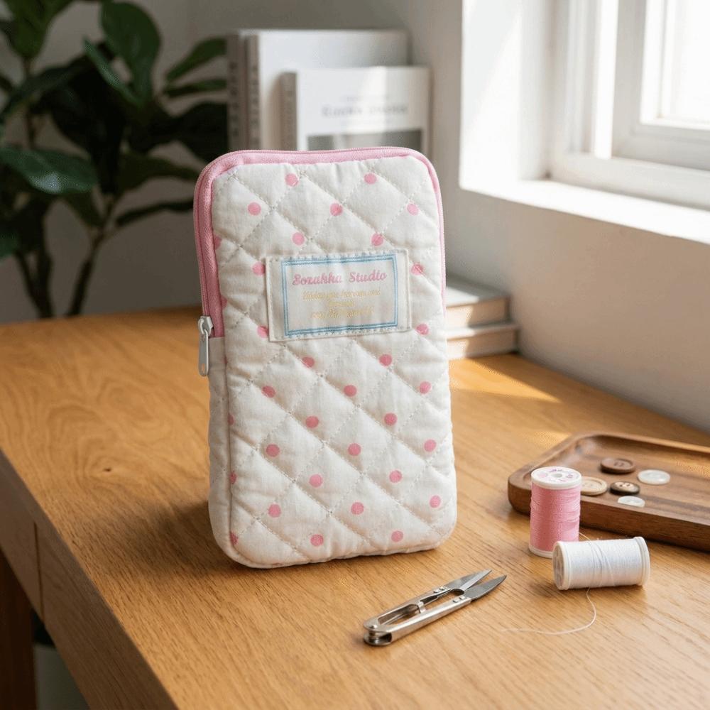 Cute Quilted Makeup Storage Bag Zipper Pencil Toiletry Organizer Stationery Storage