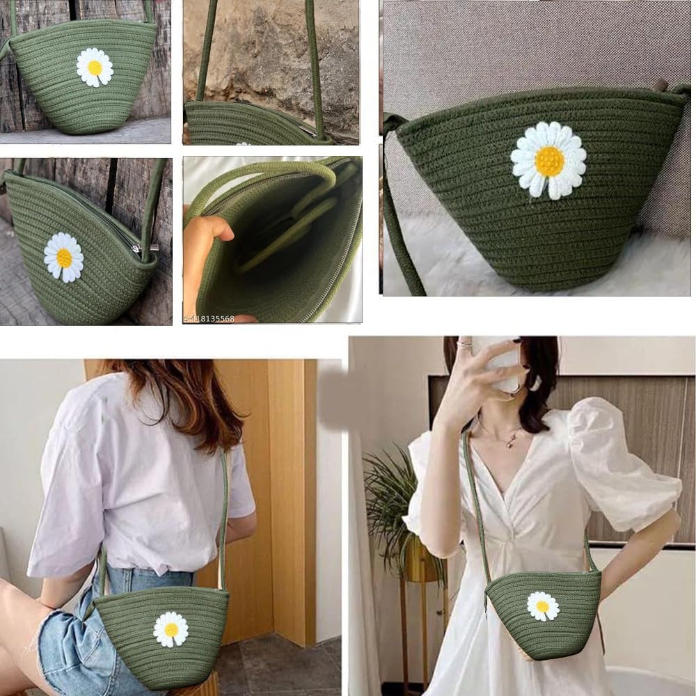 RSINC Attractive Hand Bag | Summer Bag | Cross Body Bag |Kauna Bag | Wovan Bag | Jute Bag | Handmade Bag | slingbag for Girls | Green Green Jute Bag