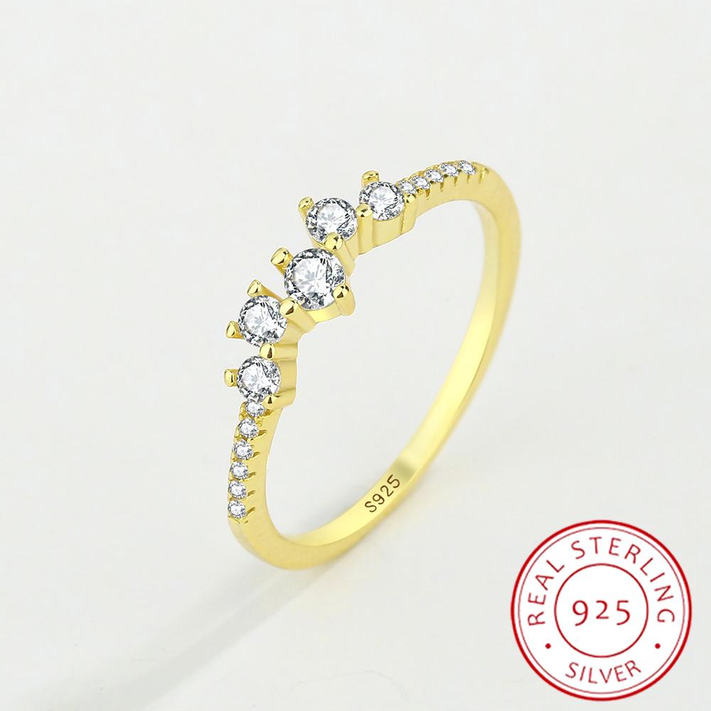 Fashion 18K Gold Geometric Circle Couple Ring For Women Small Diamond Crystal Genuine Sterling Silver Gift Jewelry