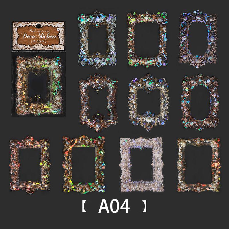 10Pcs Hand Account Floral Frame Stickers Adhesive Materials Diy Scrapbooking Decor Junk Journal Collage Stationery Diary Sticker