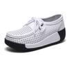 Genuine Leather Women Walking Shoes 5cm High Wedges Heels Shoes Lace-up Platform Shoes Loafers Mother Shoes