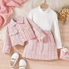 Girls' Fashion Casual Suit Autumn and Winter Children's Plaid Coat Turtleneck Bottom Skirt Suit