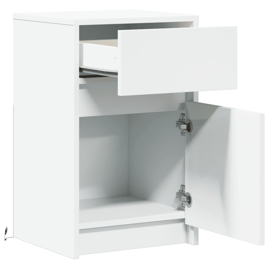 Nightstand with LED Lights White Engineered Wood