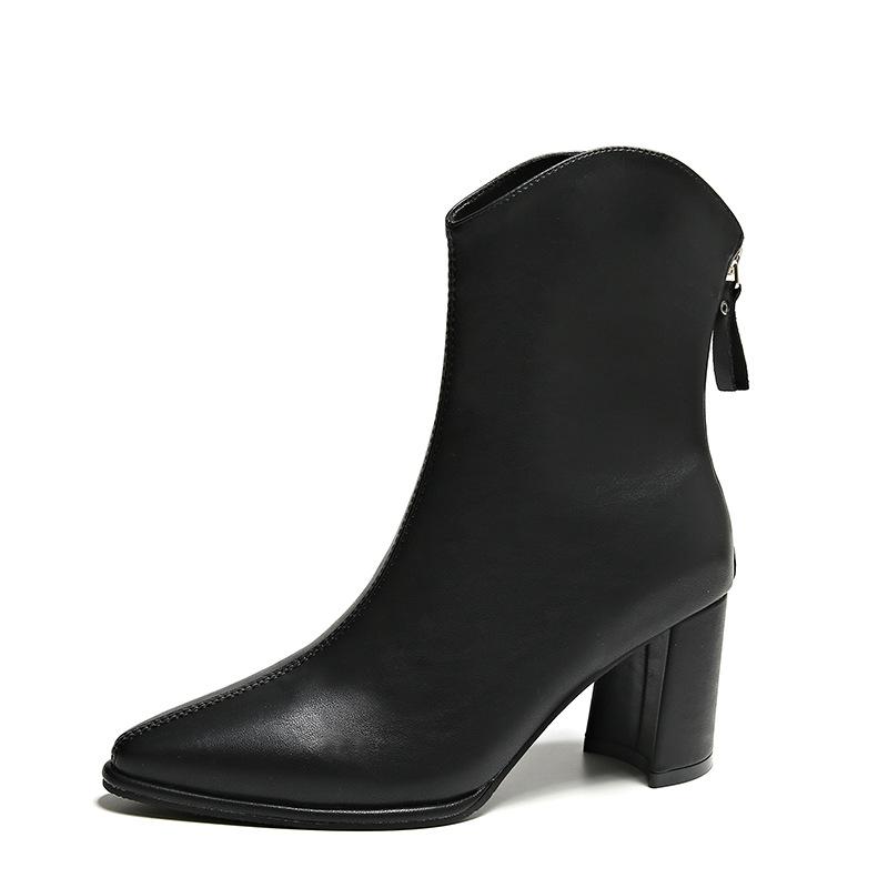 Элегантные женские ботильоны с боковой молнией - острый носок, толстый каблук, искусственный чехол, удобные и стильные