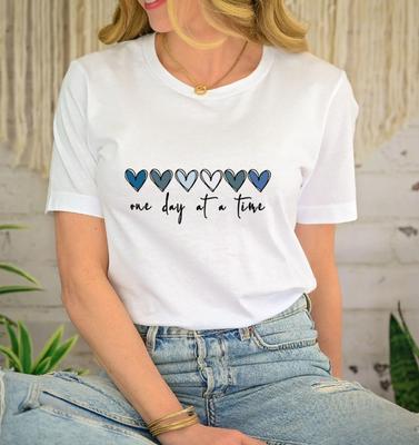 One Day At A Time Hearts Mental Health Inspirational Gift T-Shirt