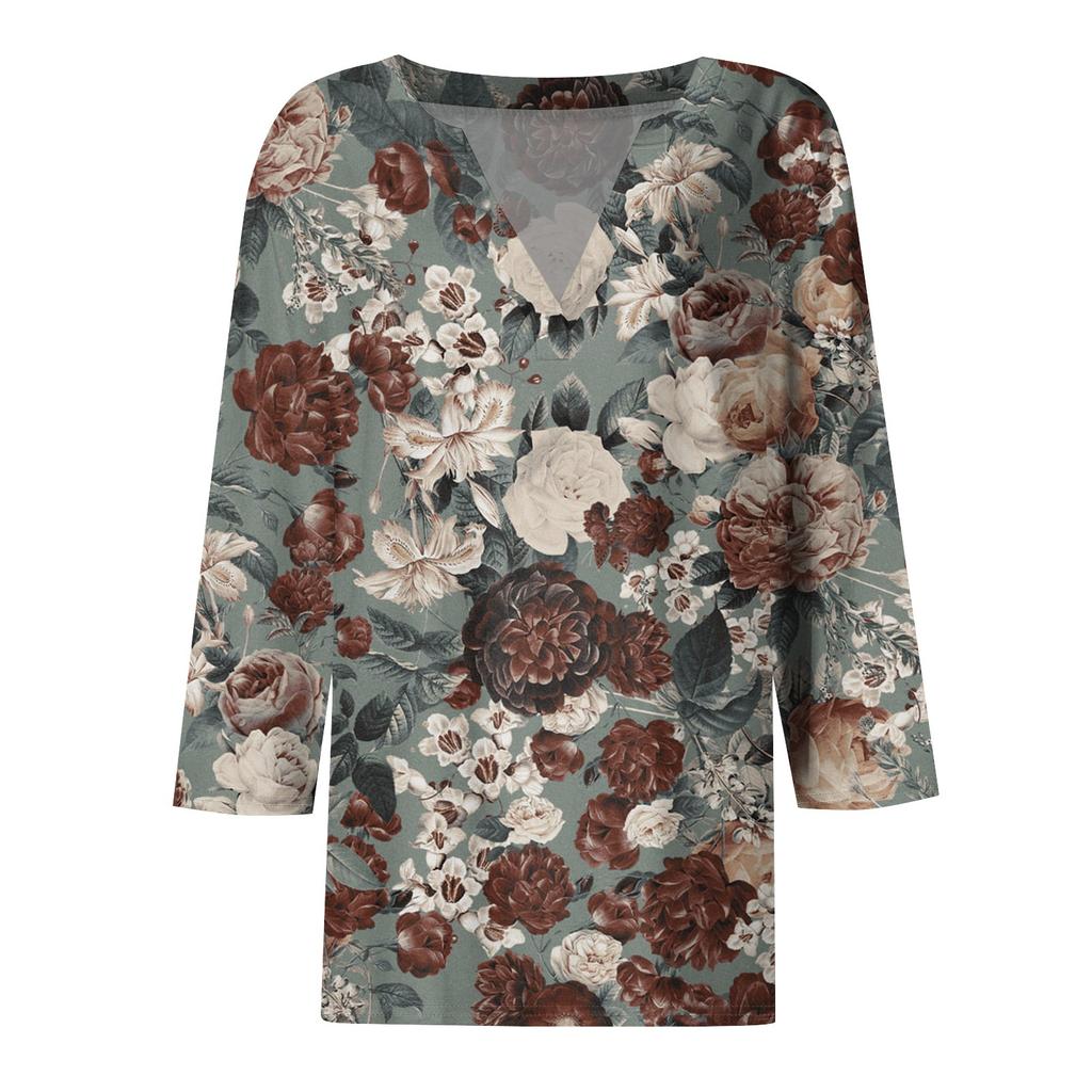 Women's T Shirt Tee Print Button  3/4 Sleeve Daily Weekend Fashion Basic V- Neck Regular Top