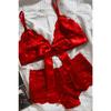 Women's Red Lace Ribbon Bra Panty Set
