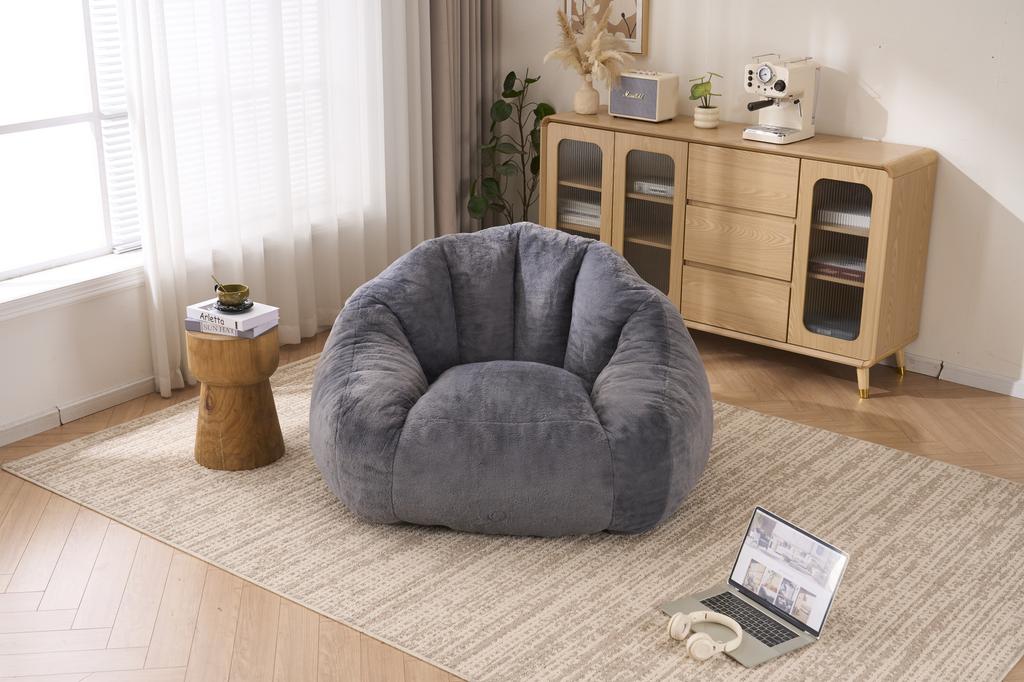 Bean Bag for Adults, fluffy lounge chair made of faux fur, vacuum-packed and assembly-free, for living room, bedroom, balcony - Large (Light Gray)