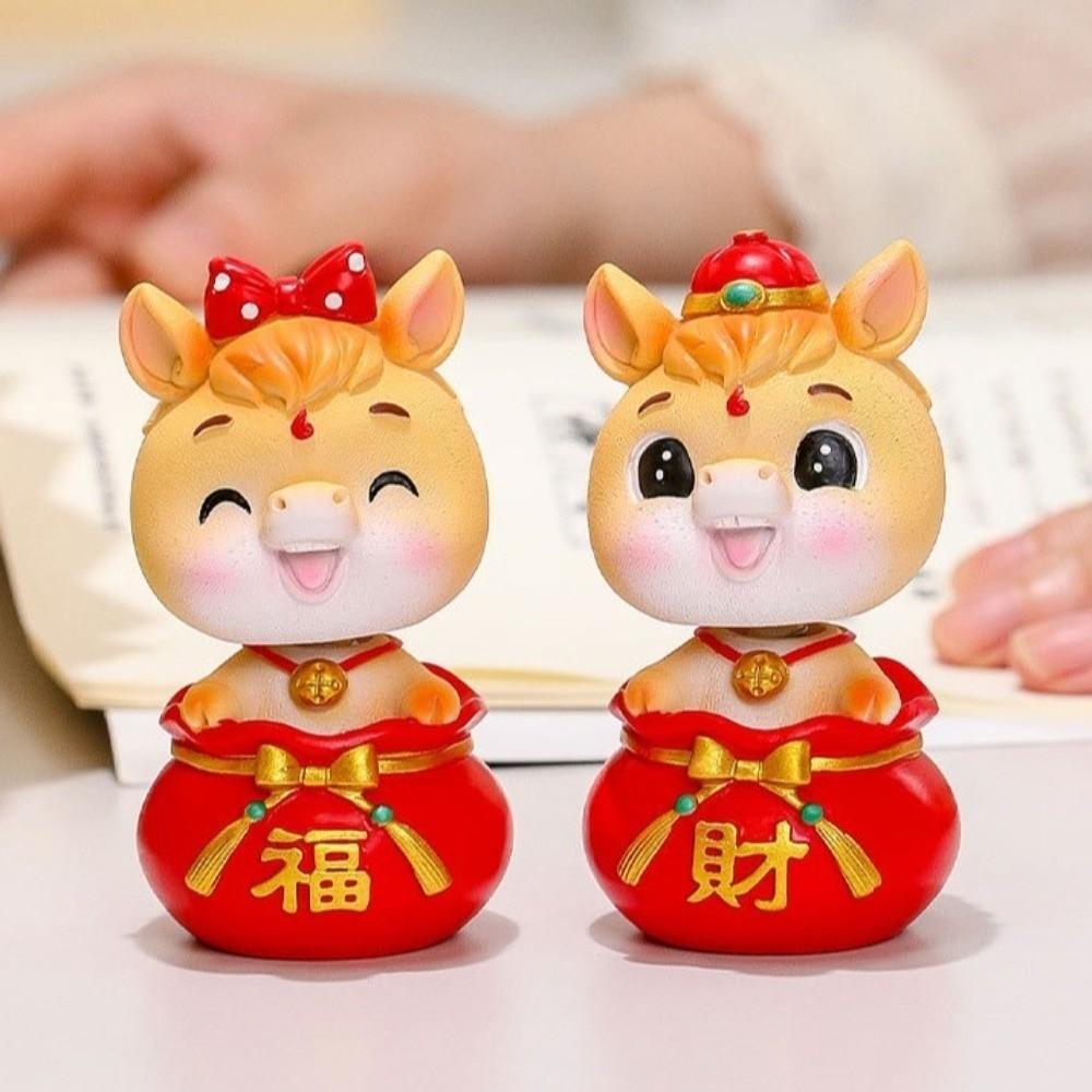 Resin Shaking Horse Ornament Cute Horse Year Mascot Festival Ornament  Office Table