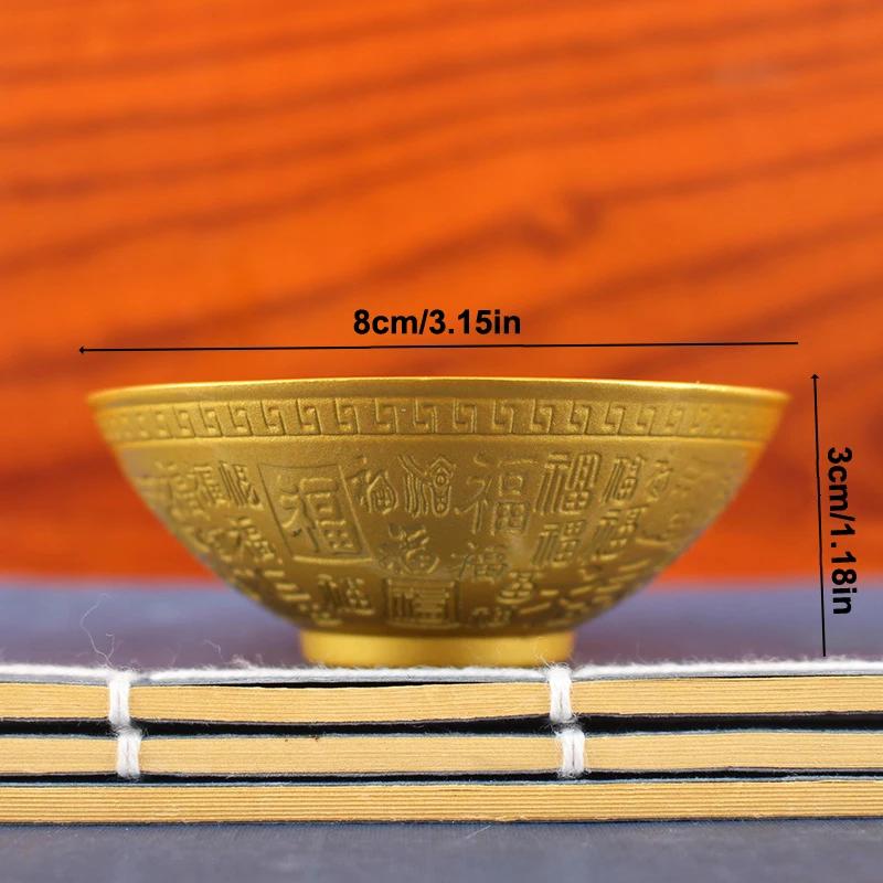Golden Blessing Bowl Spiritual Decorative FuOrnaments Wealth Attracting Desktop Decoration Good Luck Bringer for Home Collection
