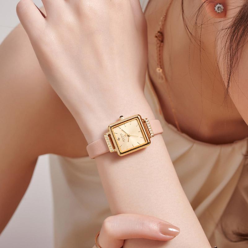 New Julius Lady Women's Watch Japan Quartz Elegant Small Square Fashion Hours Bracelet Real Leather Girl's Birthday Gift Box