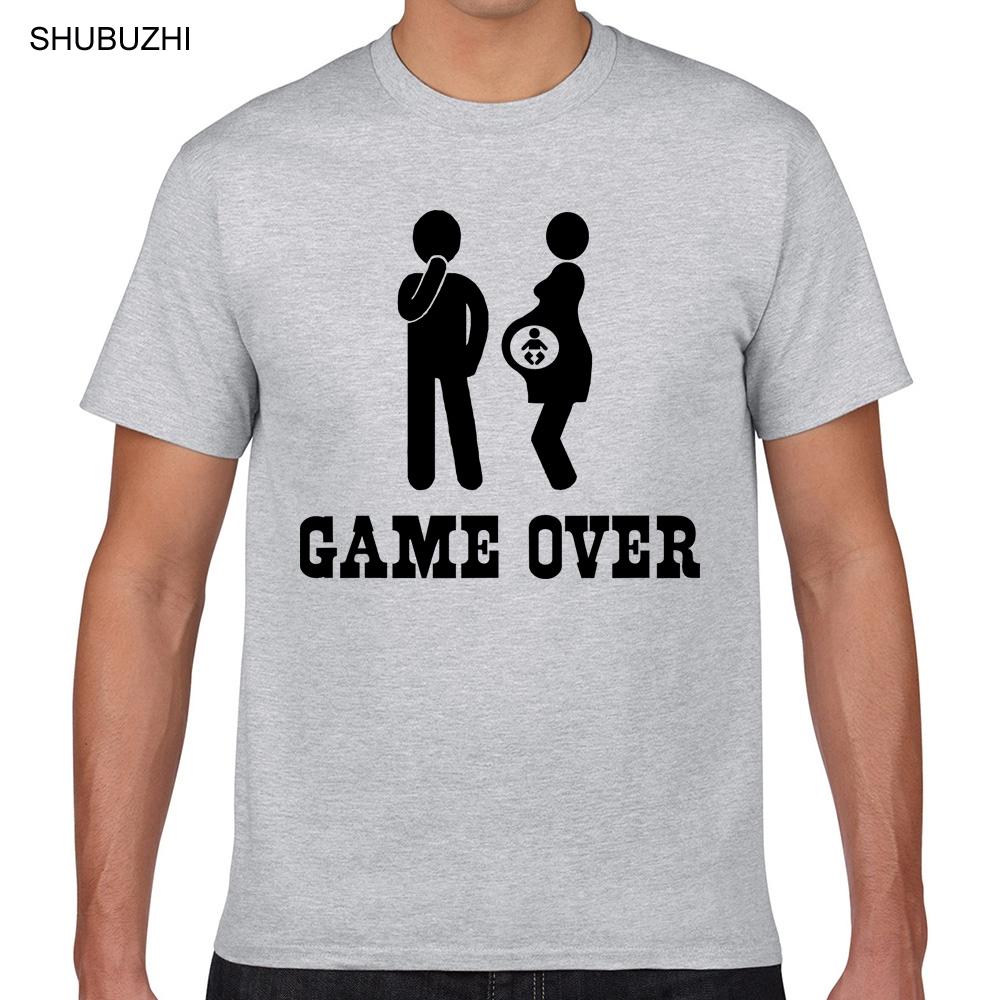 Tops T Shirt Men pregnant game over Funny White Print Male Tshirt cotton tshirt men summer fashion tshirt euro size