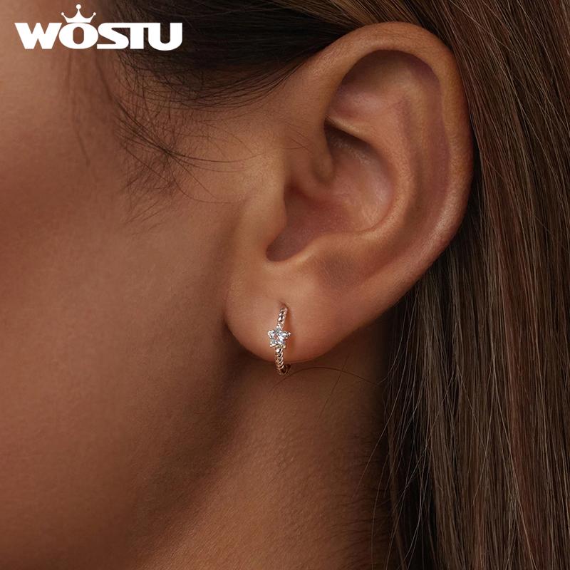 WOSTU Серьги-кольца Сердце из стерлингового серебра 925 пробы, простые европейские, с фианитами, для женщин, свадебный подарок, минималистичные украшения E737