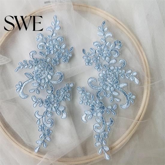 Embroidery Lace Applique 2 Pcs Sewing Flower Fabric Collar Patch Motif Trim for Clothing Wedding Gown Dress Bridal DIY Crafts Daily Wear Tailor Shops