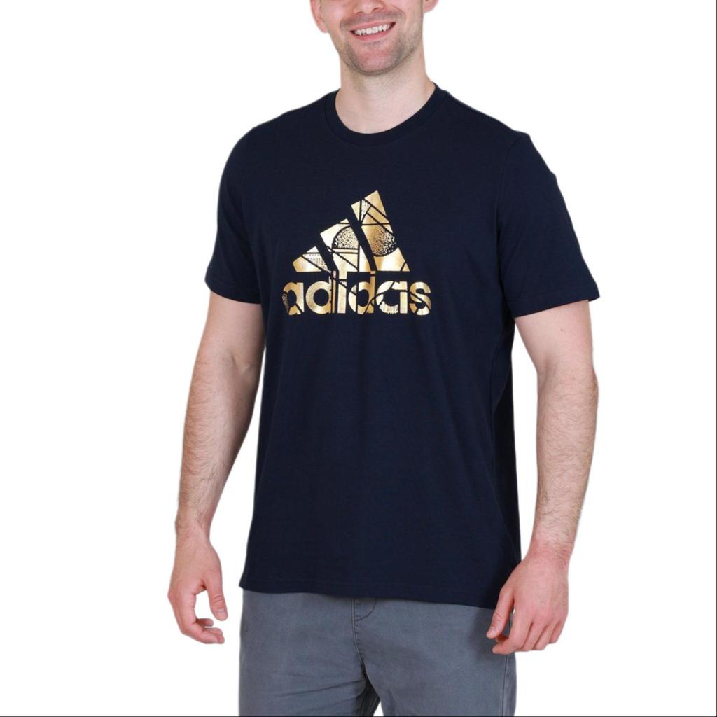 Adidas T Shirts Men's Dark Blue Crew Neck Moderate Straight Fit HE4790