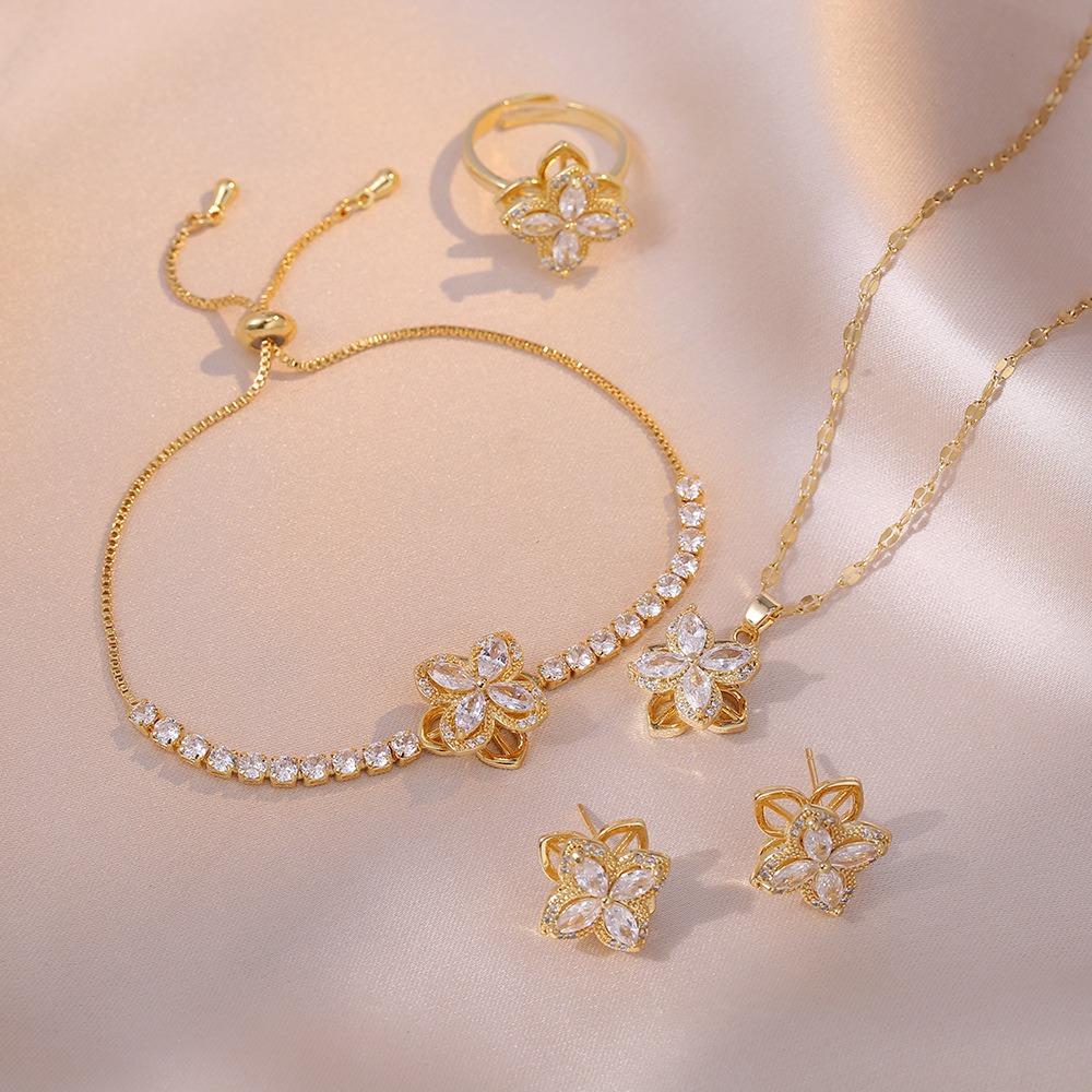 Necklace women's Japanese and Korean style rotating micro inlaid zircon rotating fashion set clavicle chain necklace jewelry