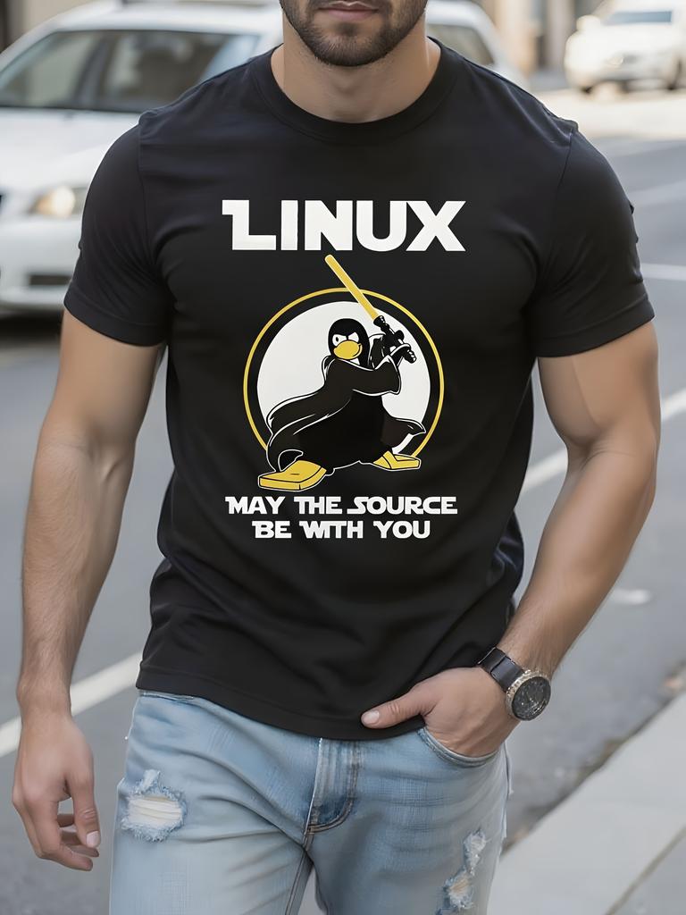 Linux Penguin Programmer Graphic Tshirt Black Tech Tee wi...