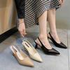 2025 New Women's Shoes Versatile Color French Pointed High Heels One Word with Thick Heel Single Shoes Bag Head Empty Sandals