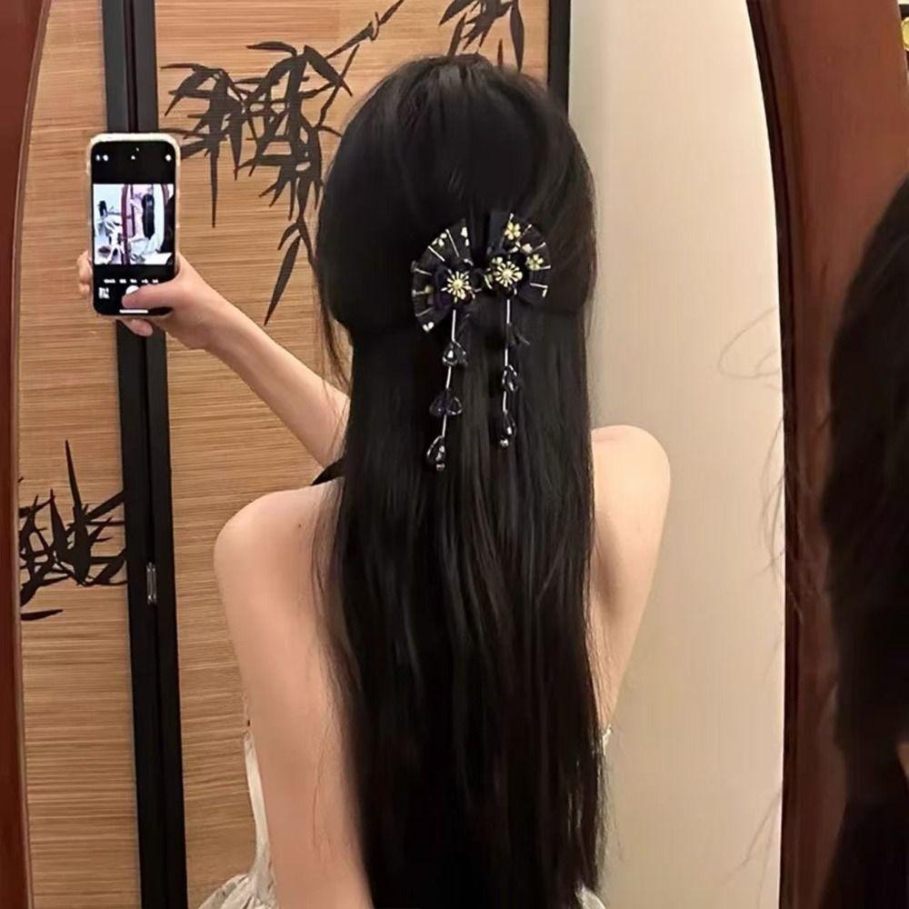 Flower Kimono Sakura Hairpin Sakura Hanfu Fan Hair Clip Sweet Tassel Fan Hair Clip Outdoor