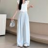 Lace-edged Ice Silk Wide-leg Pants Women's Summer Thin High-waisted Thin Loose-fitting Straight-leg Pants Casual Mopping Pants