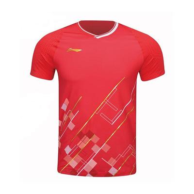 Li Ning Sports быстросохнущий спортивный тренировочный костюм для бадминтона для мужчин, спортивная одежда красного цвета AAYT015-2