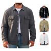 Men's Casual Double-Pocket Lapel Jacket Solid-Color Small Check Loose Long Sleeve Outerwear Shirt