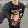 Classic Film and Television Characters Pattern Print Washed Short Sleeves Retro Loose T-shirt