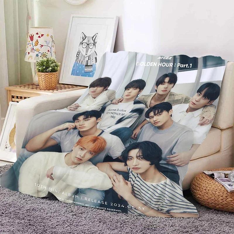 Теплое Пушистое Пледное Покрывало для Кровати Дивана Ateez Kpop Флис Индивидуальное Декоративное Одеяло для Сна Размер King Микрофибра Домашний Текстиль