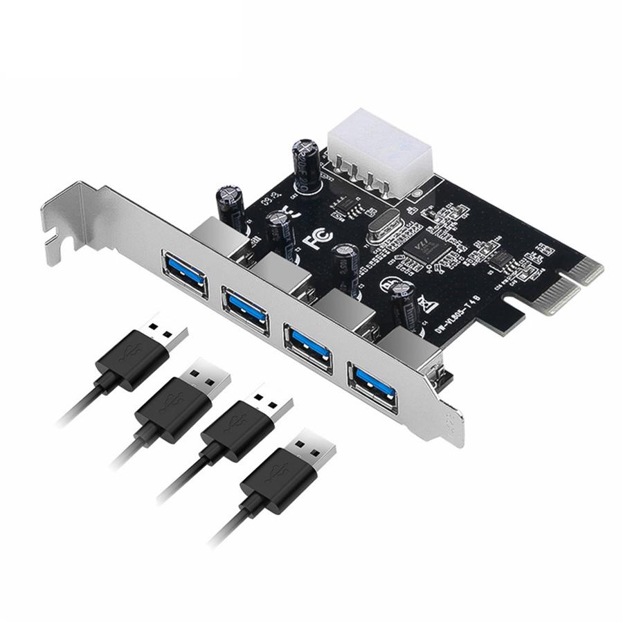 PCI-E Express expansion cards with USB 3.0 Controller, Adapter, 4 ports, 5 Gbps for PC