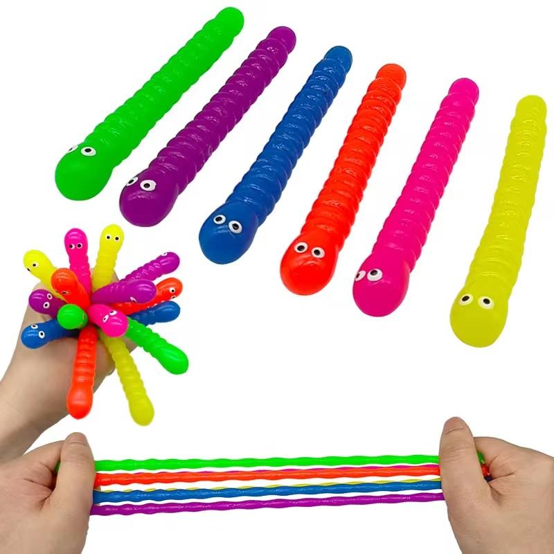 5 PCS Colored Caterpillar Pull Worm Noodle Fidget Toys Stretch String TPR Rope Anti Stress String Stress Relief Autism Vent Toys