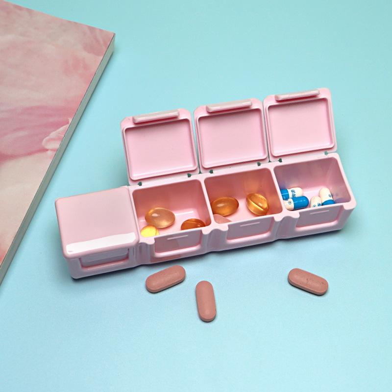 Portable 4-compartment Pill Box Pills Children's Portable Storage Box Mini Medicine Divided Into Compartments Moisture Proof and Dust Proof