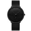 Hannah Martin Men's Watch Black Ultra Thin Watch Men's Fashion Waterproof Dress Stainless Steel Band (Black)