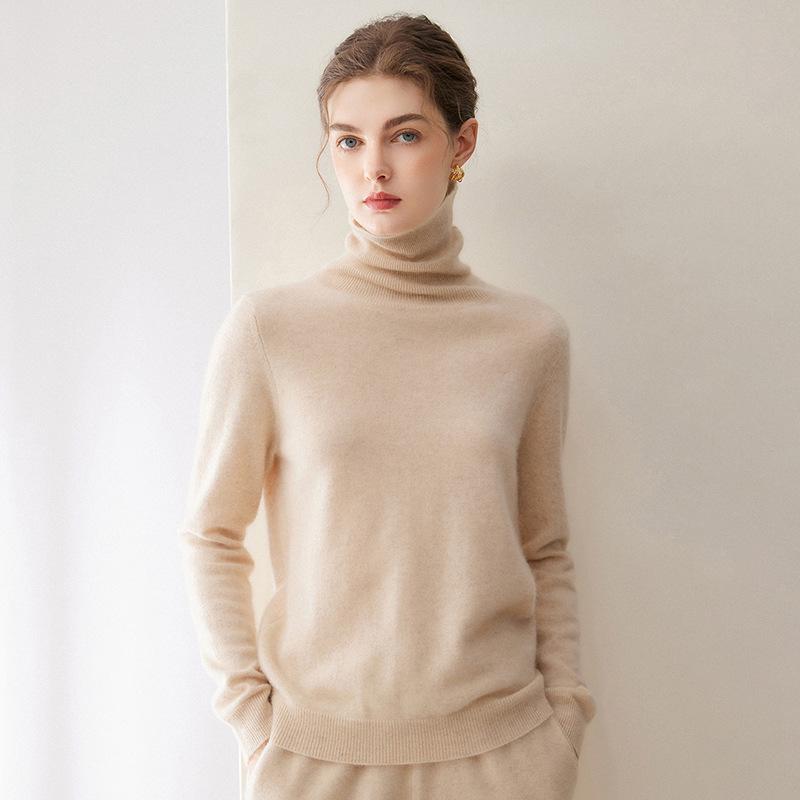 Women's Plus Size 100% Cashmere Knit Long Sleeve Sweater - Autumn/Winter Base Layer Top