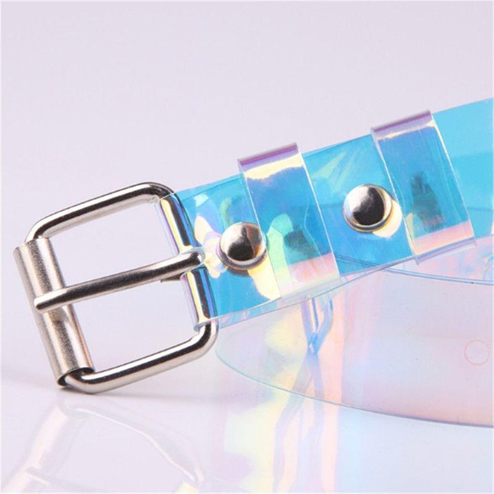 Wide Pin Buckle Laser Holographic Color Focus Waist Strap Rainbow Waistband Punk Waist Belt