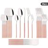 30Pcs Tableware Set Stainless Steel Cutlery Dinner Knife Dessert Fork Spoon Dinnerware White Gold Flatware Kitchen Silverware